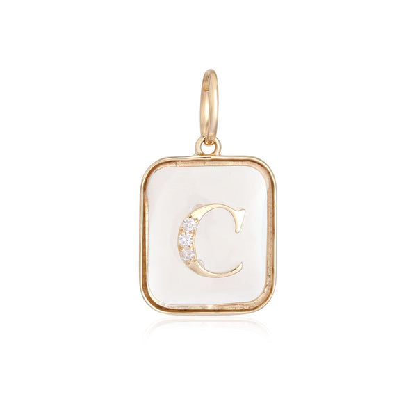 14K Gold Rectangle Clear Crystal Initial Charm - Unique Diamond Charms P