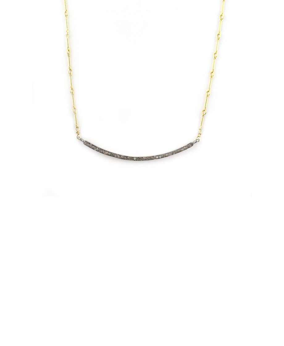 The Lina Necklace - Oxidized Bar on Gold Bar Chain