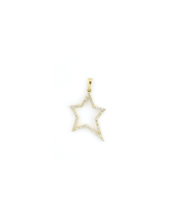 14K Gold Open Star Diamond Pendant