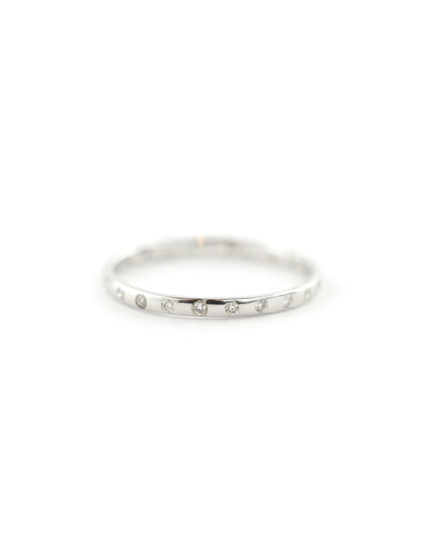 14K White Gold Thin Dotted Diamond Band