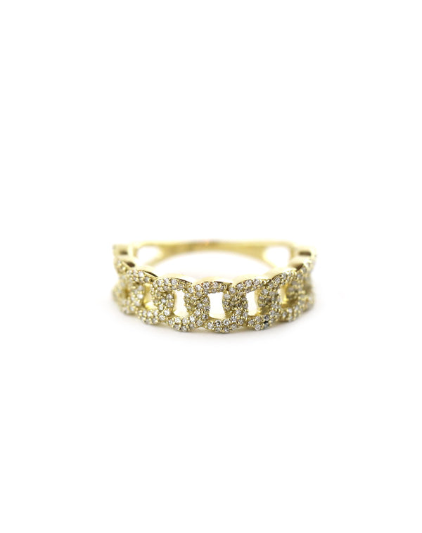 14K Yellow Gold Diamond Cuban Link Ring