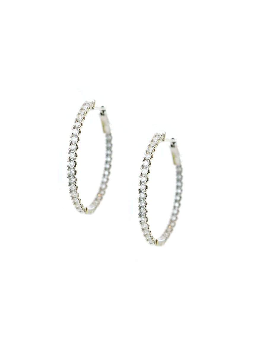 3/4" 14K White 1.5ct Oval Diamond Hoops