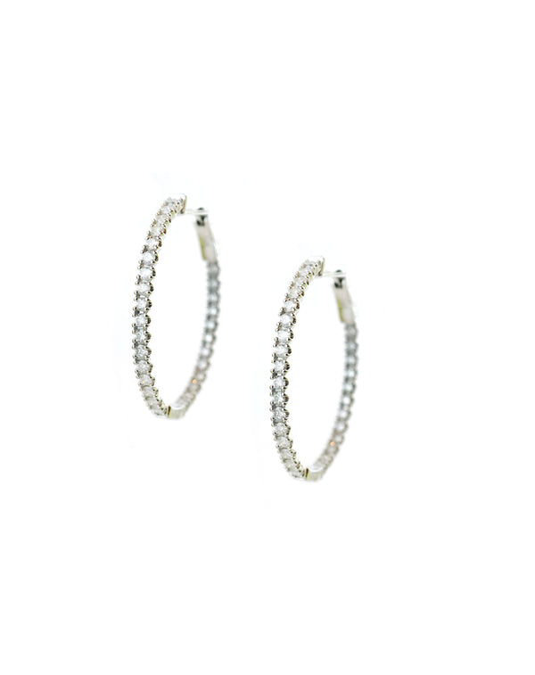 3/4" 14K White 1.5ct Oval Diamond Hoops