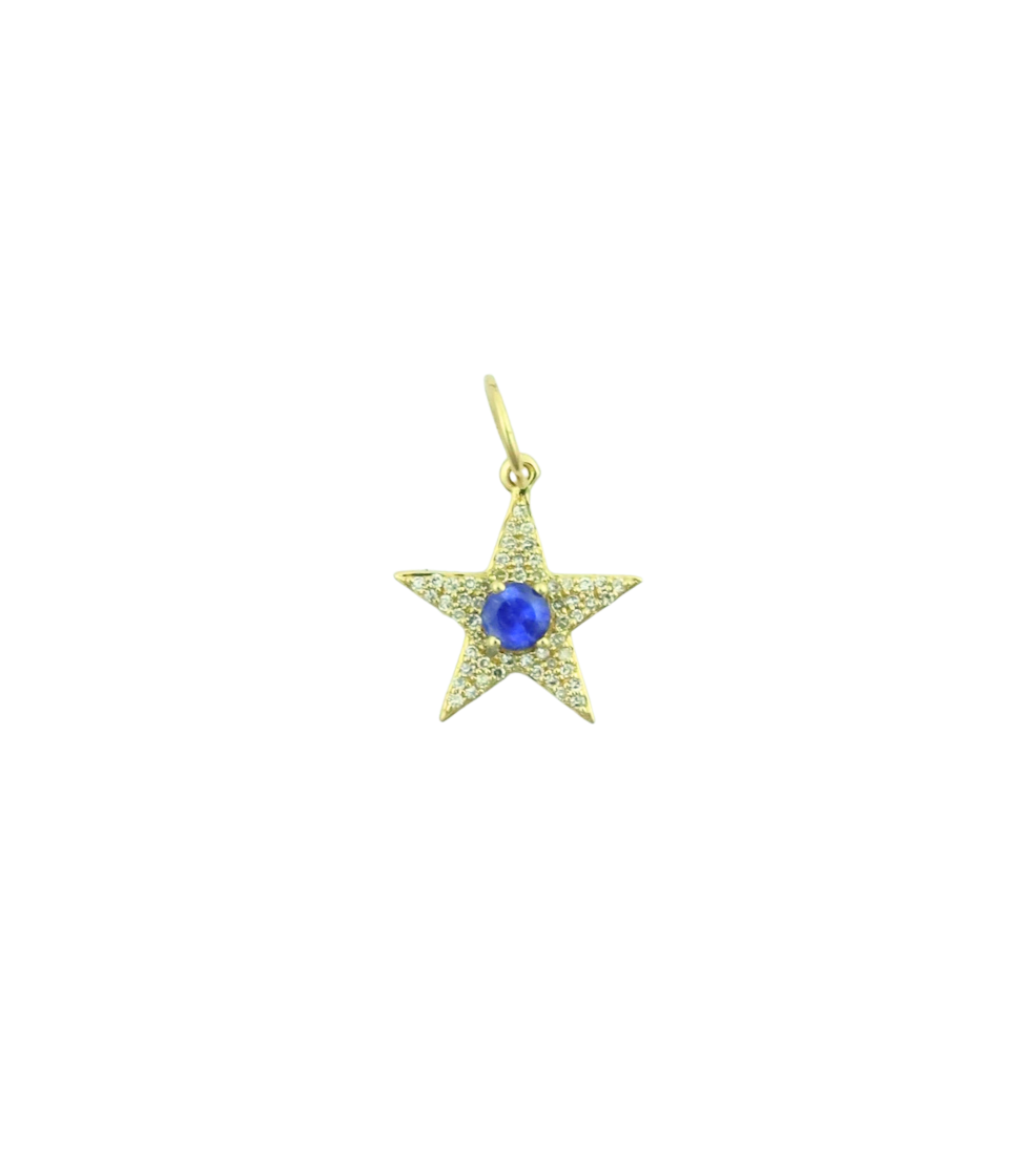 14k Gold .21ct Diamond Sapphire Star Charm