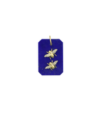 14K Gold Rectangle Lapis Double Bee Charm