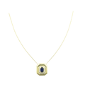 14K Gold Diamond Square Blue Sapphire Necklace