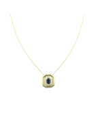 14K Gold Diamond Square Blue Sapphire Necklace