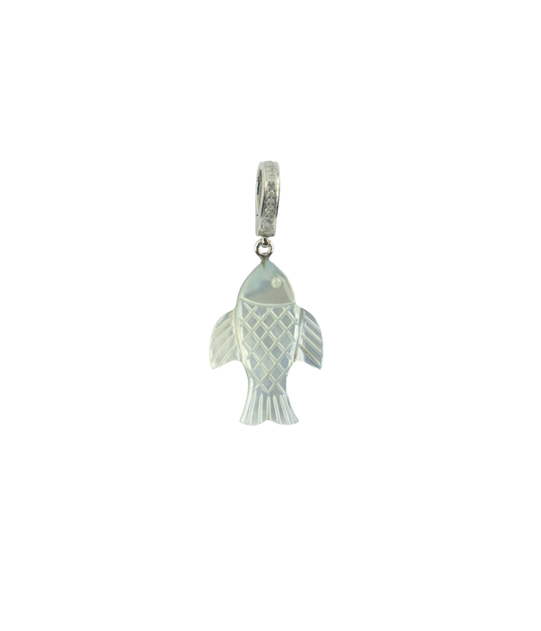Silver Carved Mother of Pearl Fish Charm