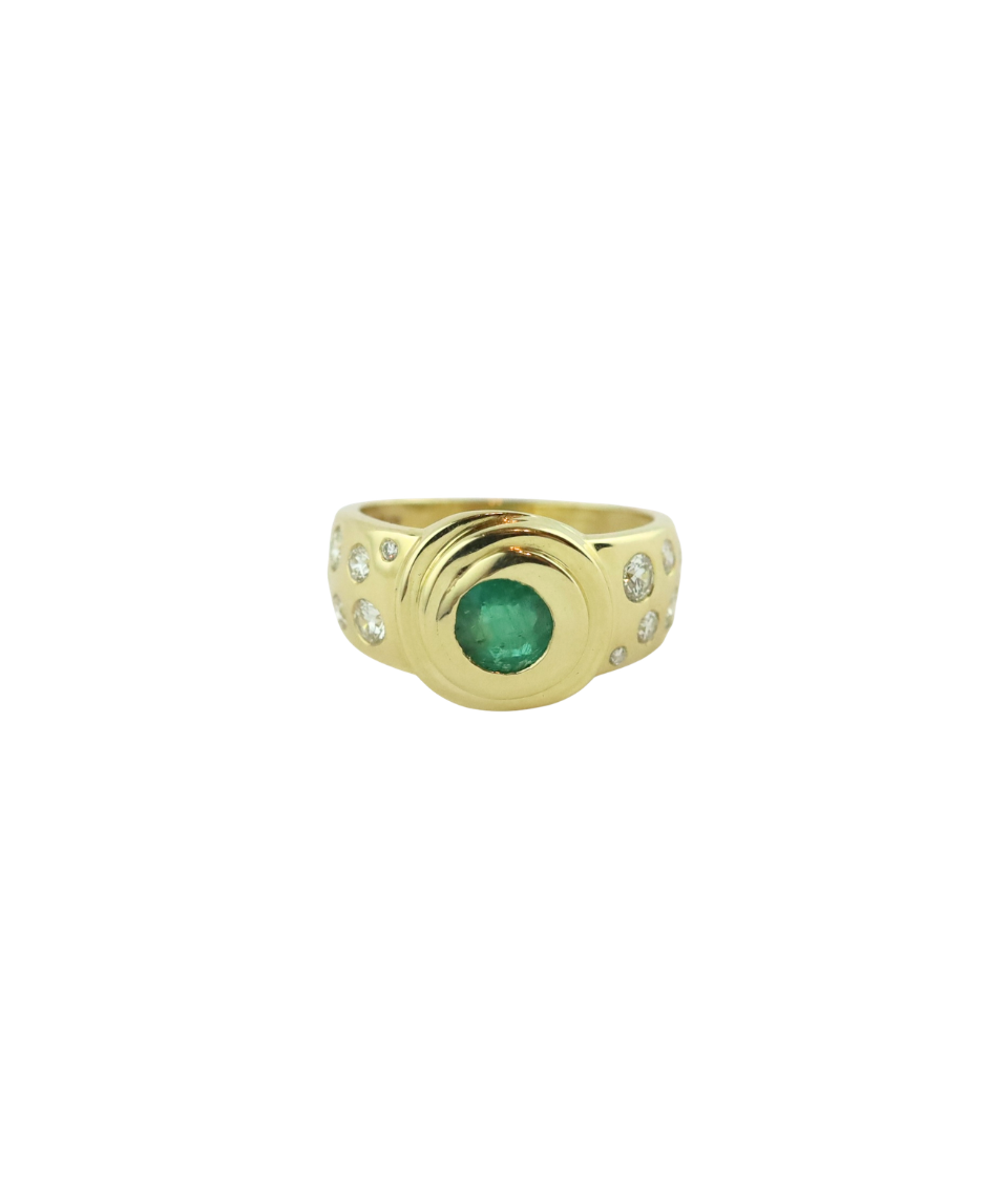 14K .88ct Emerald Dotted Diamond Chunky Ring