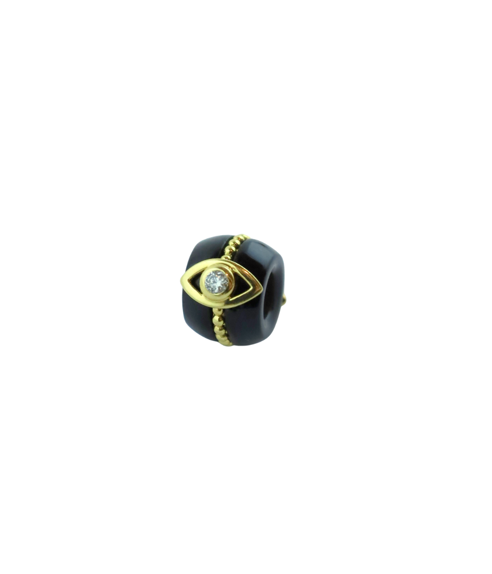 18K Gold Diamond Black Onyx Evil Eye Spacer