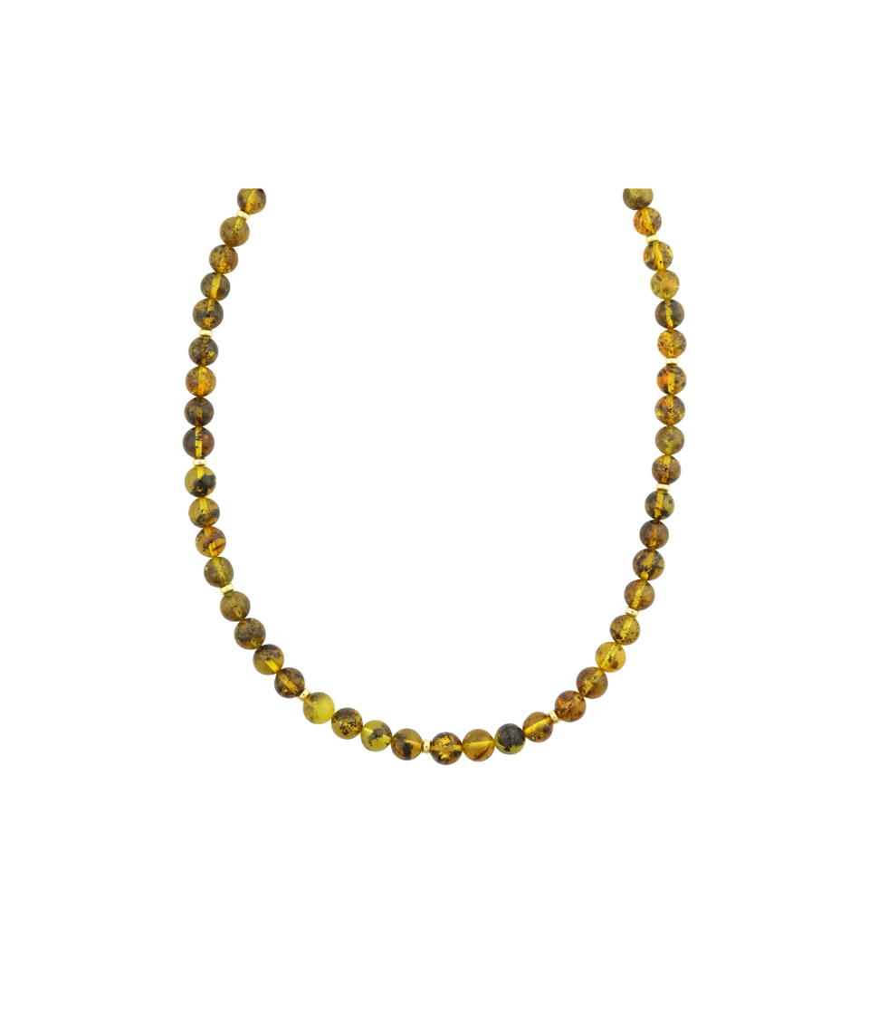 7mm Round Amber Rondelle Beaded Necklace
