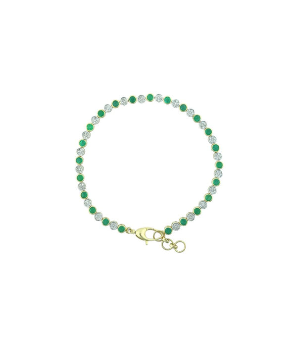 14K Gold Alternating Round Emerald Diamond Tennis Bracelet