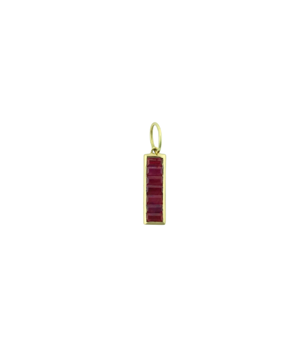 14K Gold Baguette Ruby Bar Charm