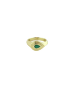 14K Gold Ridged Emerald Sideways Teardrop Pinky Ring