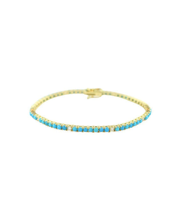 14K Gold 8 Diamond & Turquoise Tennis Bracelet