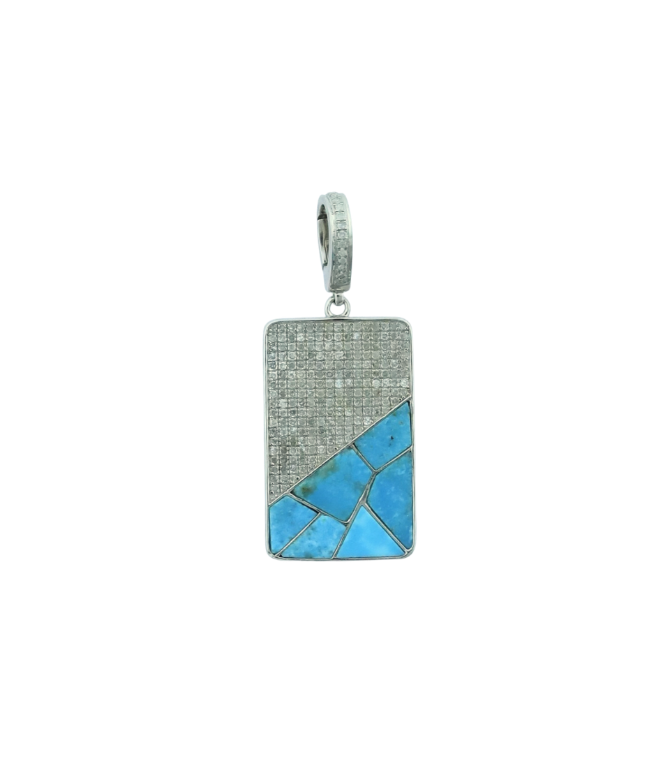 Silver Diamond Inlay Turquoise Dog Tag Charm