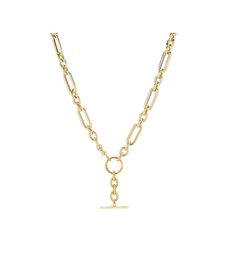 14K Gold 1+3 Mixed Link T-Bar Lariat Necklace