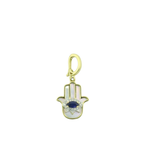 14K Gold Mother of Pearl Sapphire Hamsa Openable Bail Charm