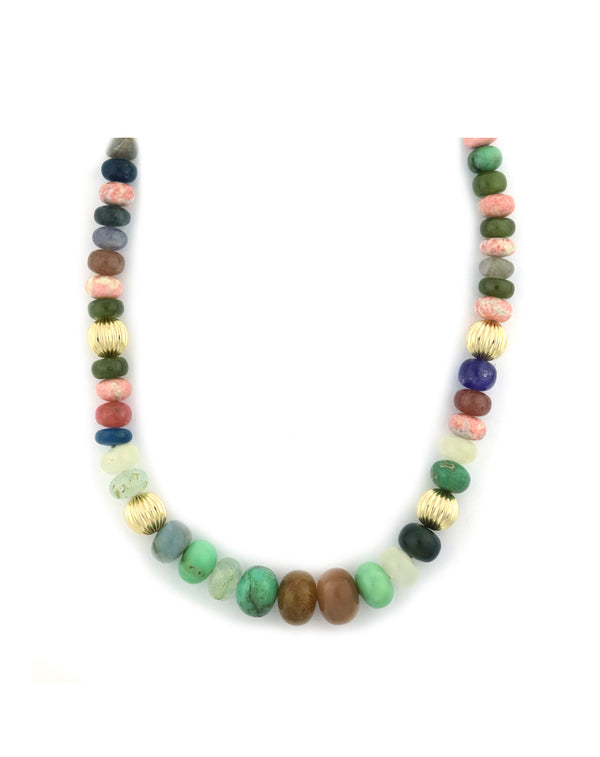 8-12mm Natural Opal Fluted Gold Round Rondelle Necklace