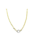 14K Gold Paper Clip 12mm White Gold Diamond Lock Necklace