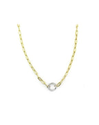 14K Gold Paper Clip 12mm White Gold Diamond Lock Necklace