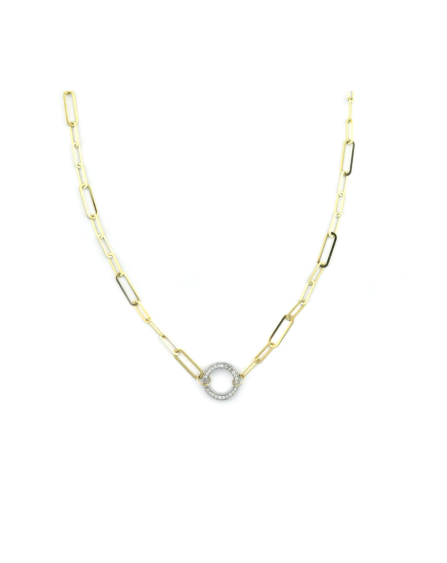 14K Gold Flat Paper Clip 12mm Lock Necklace