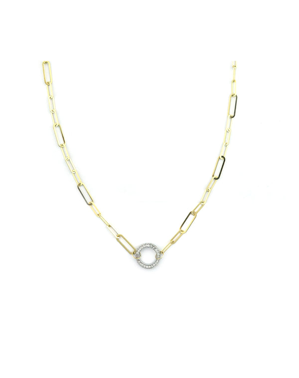 14K Gold Flat Paper Clip 12mm Lock Necklace
