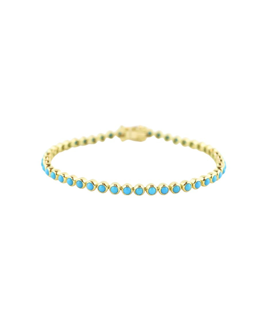 14K Gold Bezel Round Turquoise Tennis Bracelet