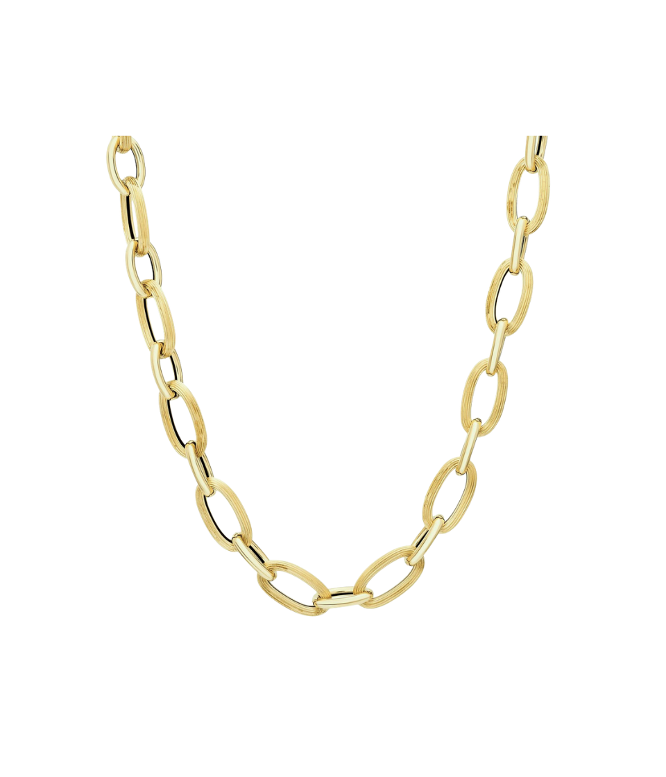 14K Gold Chunky Textured Oval Link Necklace