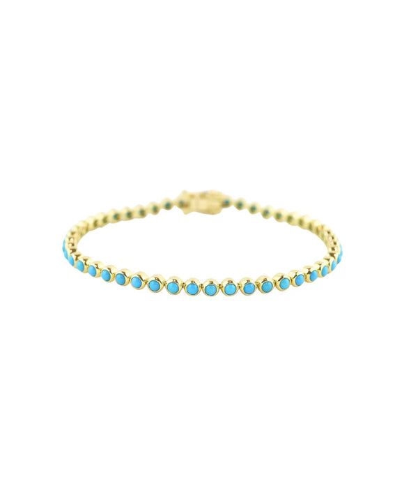 14K Gold Bezel Round Turquoise Tennis Bracelet