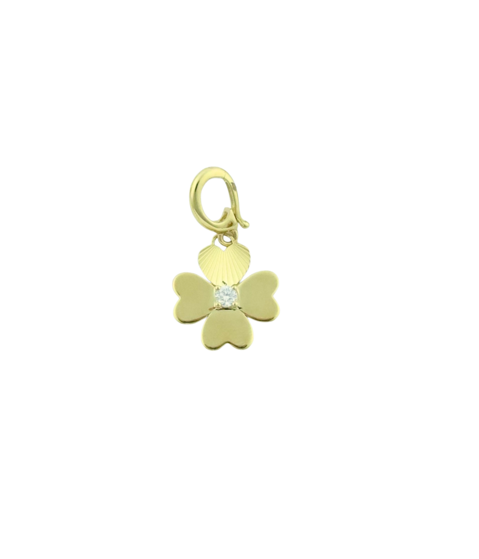 14K Gold Single Fanned Four Leaf Clover Charm