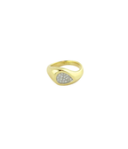 14K Gold Pave Diamond Sideways Teardrop Pinky Ring