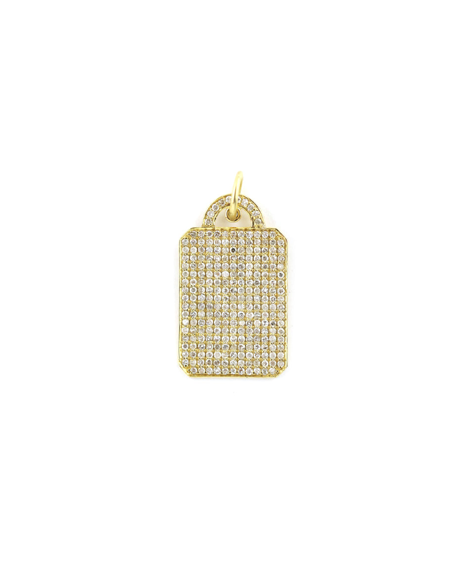 14K Gold Large Pave Diamond Dog Tag Charm