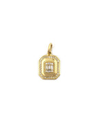 14K Gold Illusion Diamond Octagon Dog Tag Charm