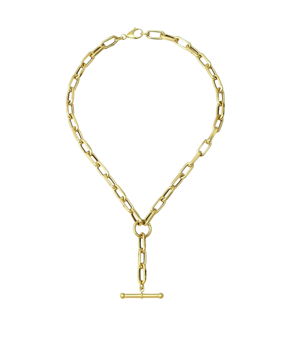 14K Gold Flat Rounded Toggle Link Lock Necklace