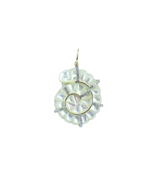 14K Gold Diamond Mother of Pearl Swirl Shell Charm