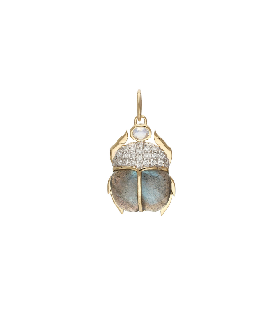 14K Gold Diamond Labradorite Scarab Pendant