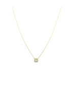 14K Gold Pave Framed Baguette Diamond Square Necklace