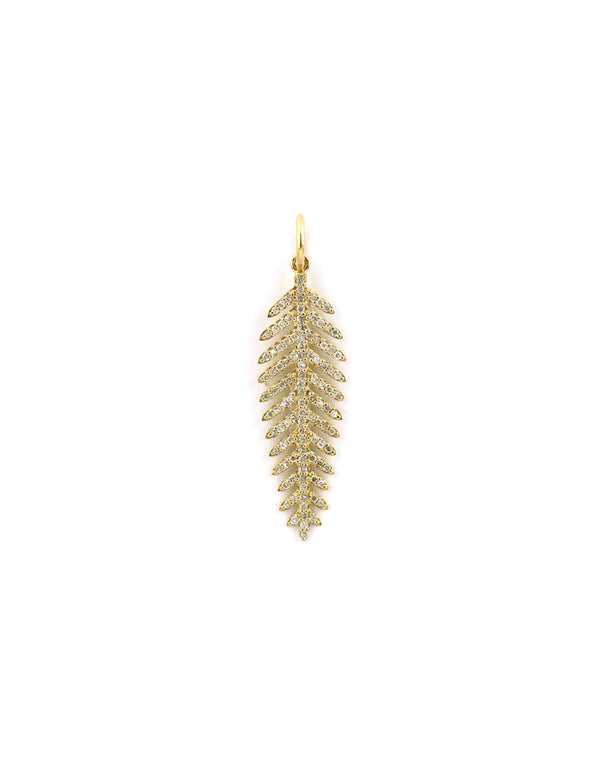 14K Gold Long Diamond Feather Charm