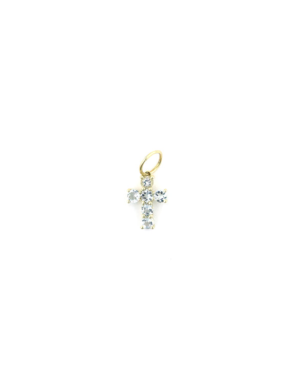 14K Gold Mini Aquamarine Cross Charm