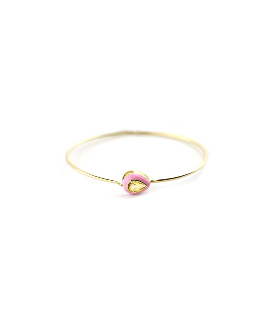 14K Gold Pink Enamel Citrine Teardrop Bangle