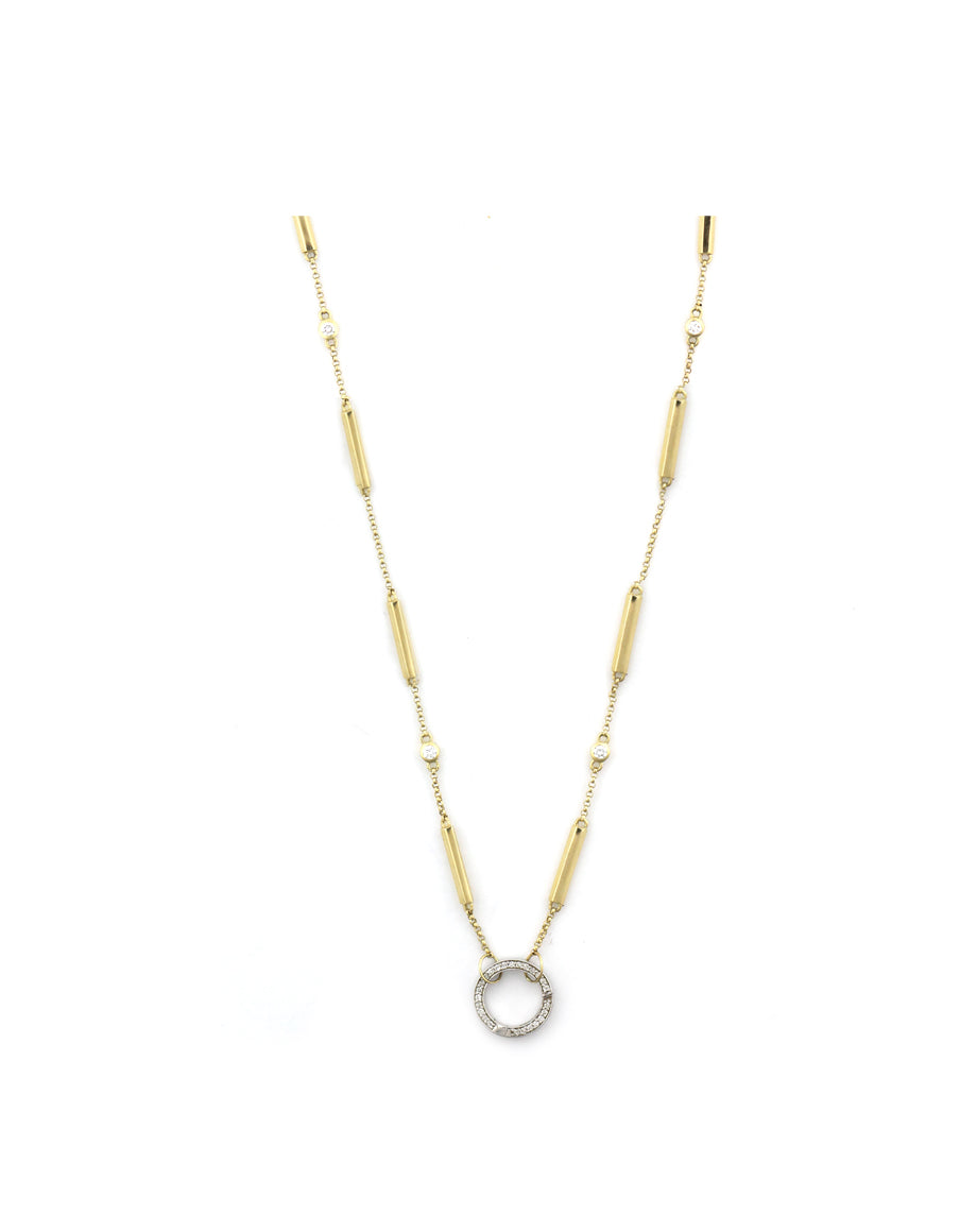 14K Gold Bar Diamond Station Diamond Lock Necklace