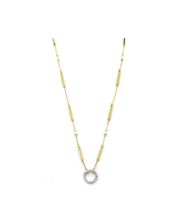 14K Gold Bar Diamond Station Diamond Lock Necklace