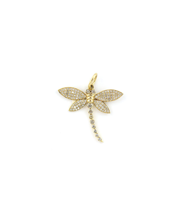 14K Gold Textured Diamond Dragonfly Charm