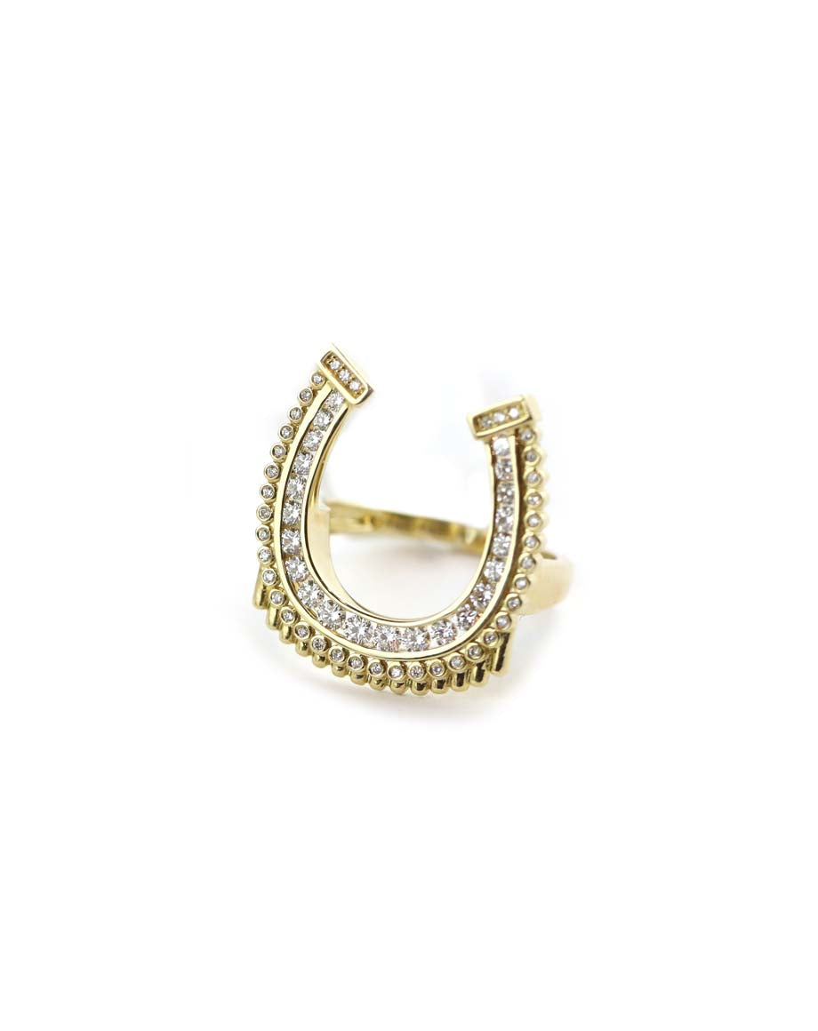 Large 14K Gold Diamond Horseshoe Ring