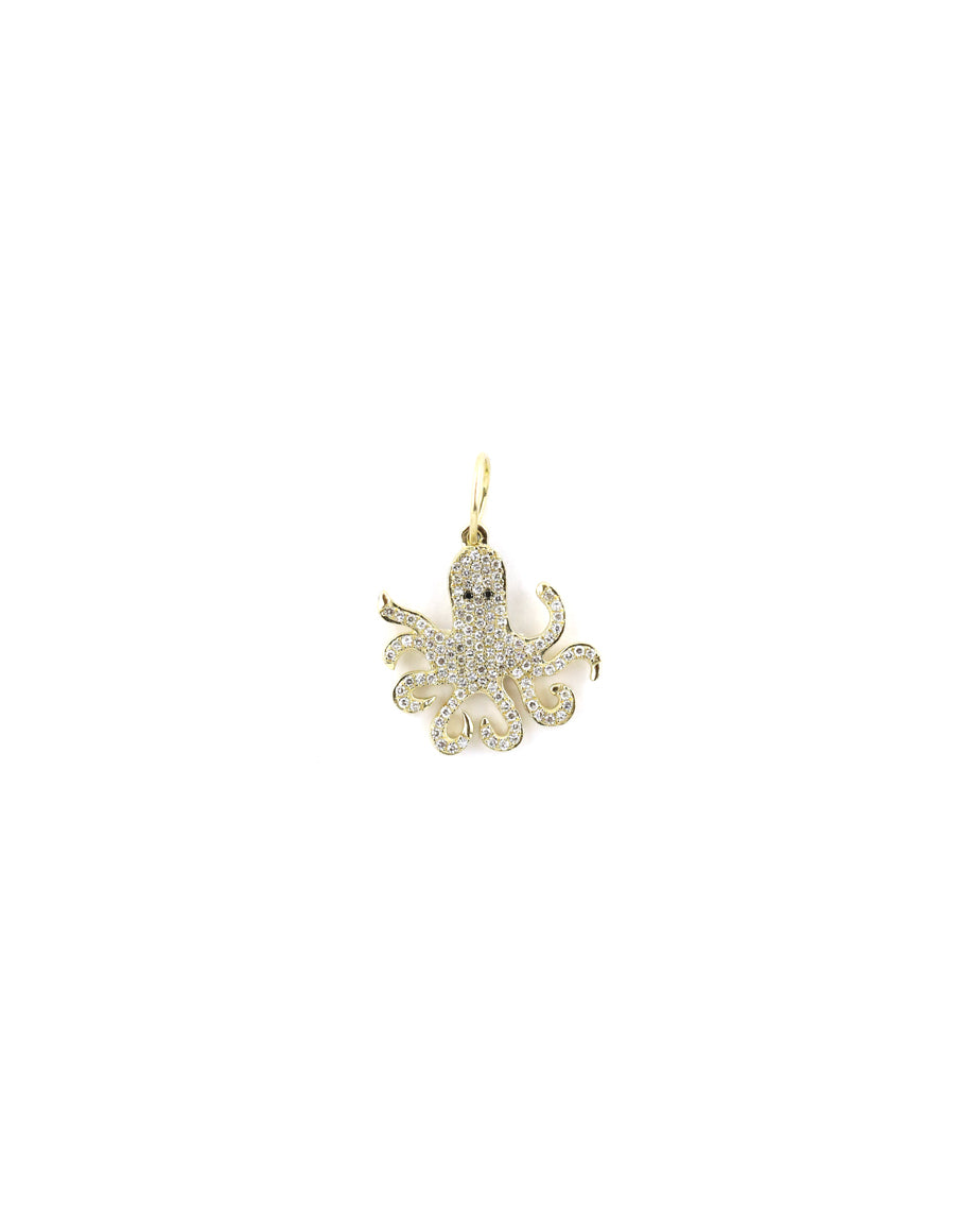 14K Gold Mini Diamond Octopus Charm