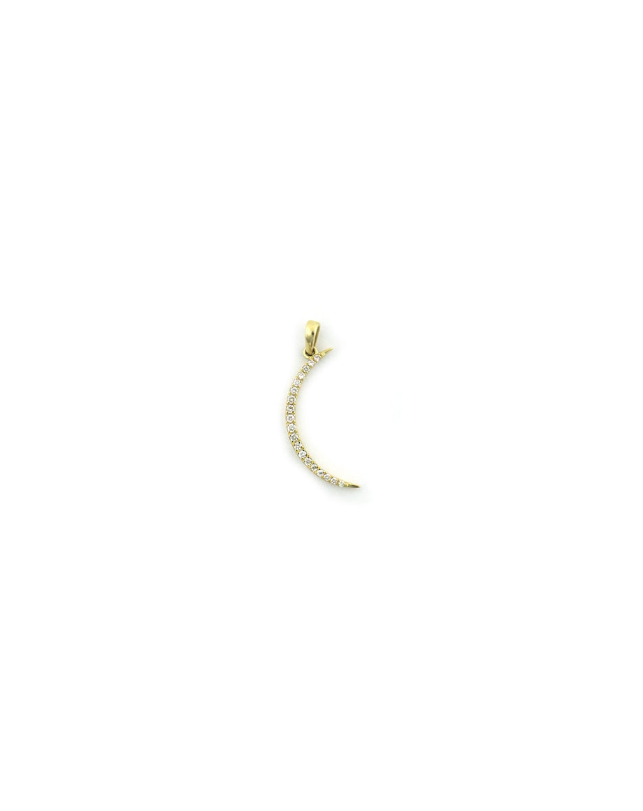 14K Gold Thin Diamond Crescent Moon Charm
