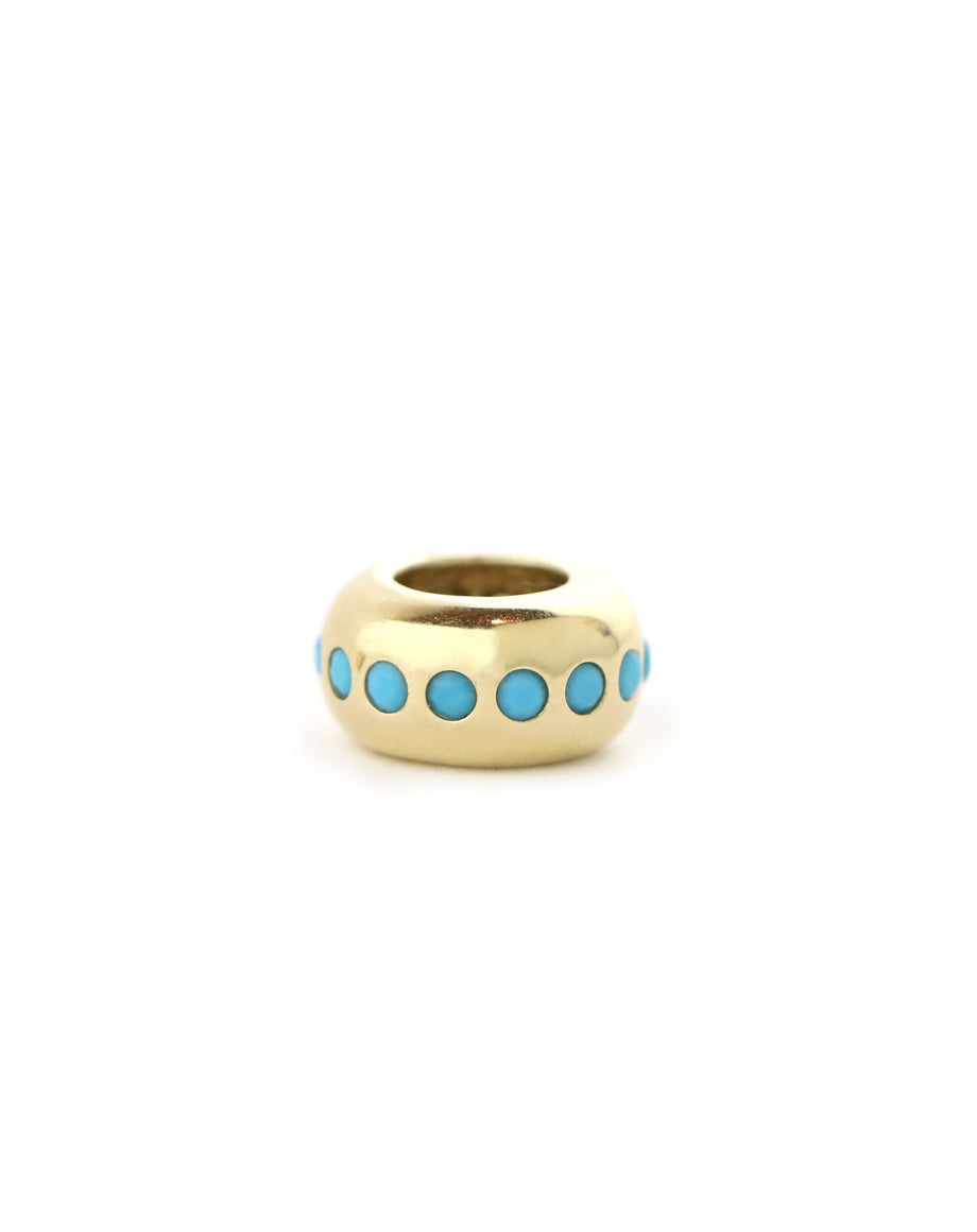 14K Gold Large Donut Dotted Turquoise Charm Spacer