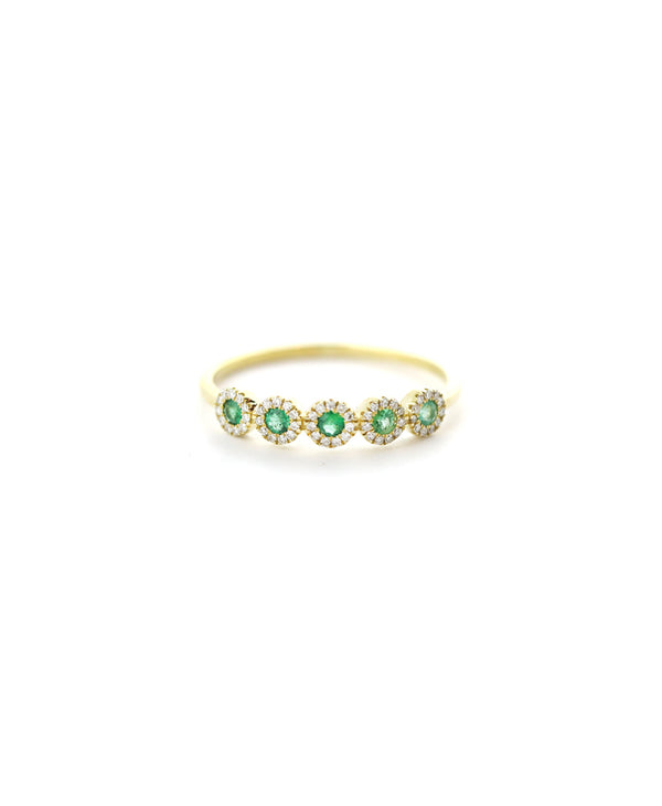 14K Gold Diamond Emerald Circle Ring
