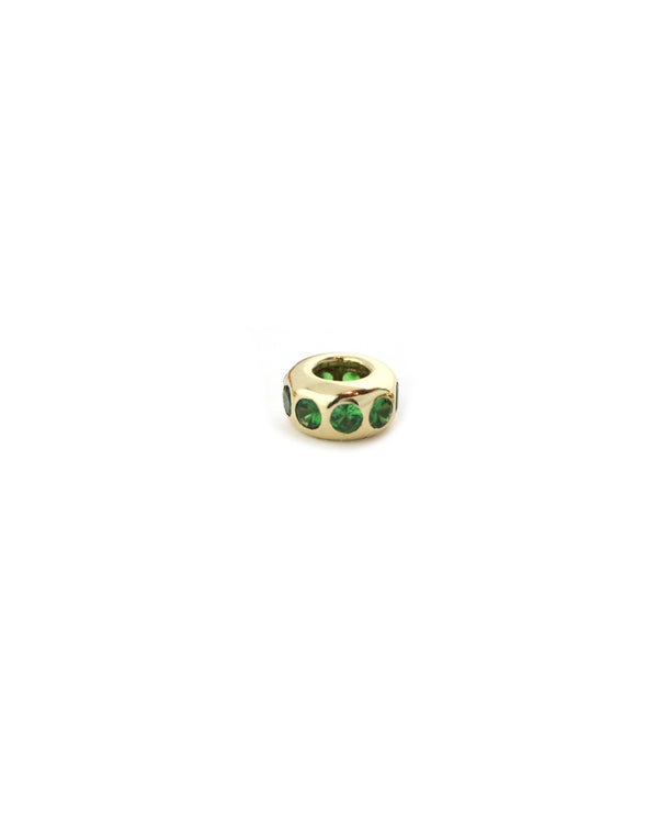 14K Gold Mini Donut Dotted Emerald Charm Spacer